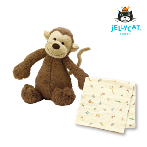 【jellycat ジェリーキャット】バシュフル モンキー M　コットンガーゼのベビーケットセット