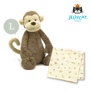 【jellycat ジェリーキャット】バシュフル モンキー L　コットンガーゼのベビーケットセット