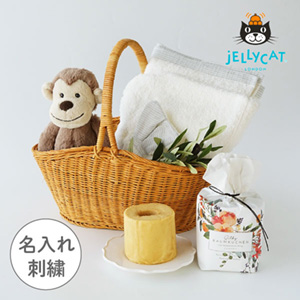 【jellycat ジェリーキャット】バシュフル モンキー M　フード付きバスタオルのバスケットセット 送料無料