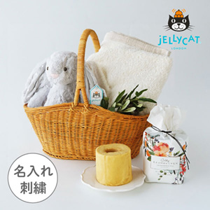 【jellycat ジェリーキャット】バシュフル シマーバニー M　フード付きバスタオルのバスケットセット 名入れ対応