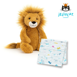 【jellycat ジェリーキャット】バシュフル ライオン M　コットンガーゼのベビーケットセット