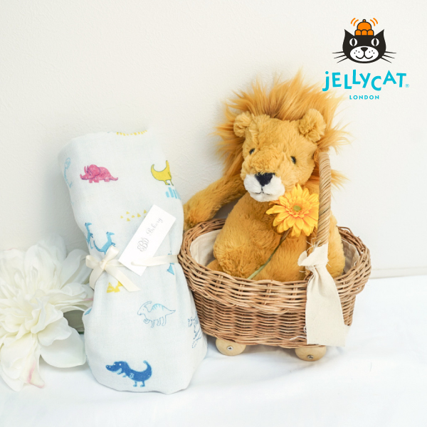 【jellycat ジェリーキャット】バシュフル ライオン M　コットンガーゼのベビーケットセット