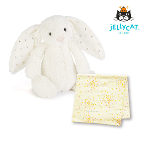 【jellycat ジェリーキャット】バシュフル トゥインクルバニー M　コットンガーゼのベビーケットセット