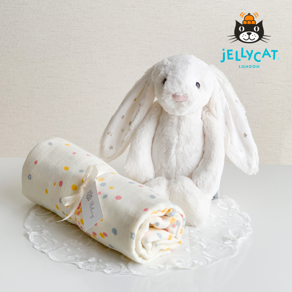 【jellycat ジェリーキャット】バシュフル トゥインクルバニー M　コットンガーゼのベビーケットセット
