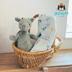 【jellycat ジェリーキャット】バシュフル ドラゴン M　コットンガーゼのベビーケットセット