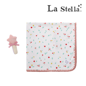【La Stella】フリースブランケット＆ラトルセット（さくらんぼ）