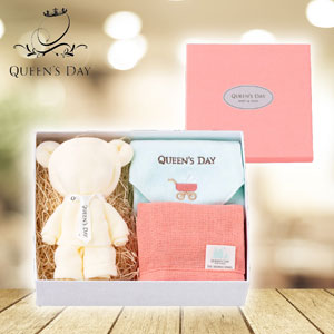 【QUEEN'S DAY】シャワータオル2枚+ハンドタオルセット（ミモザアイボリーベア）