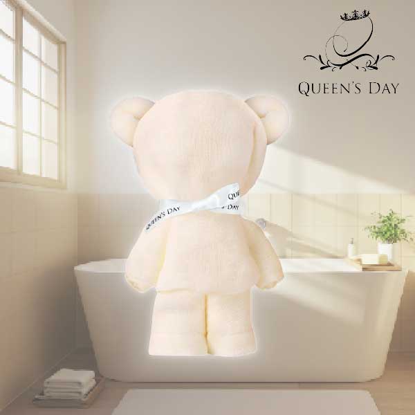 【QUEEN'S DAY】シャワータオル1枚ベア仕様（ミモザアイボリーベア）