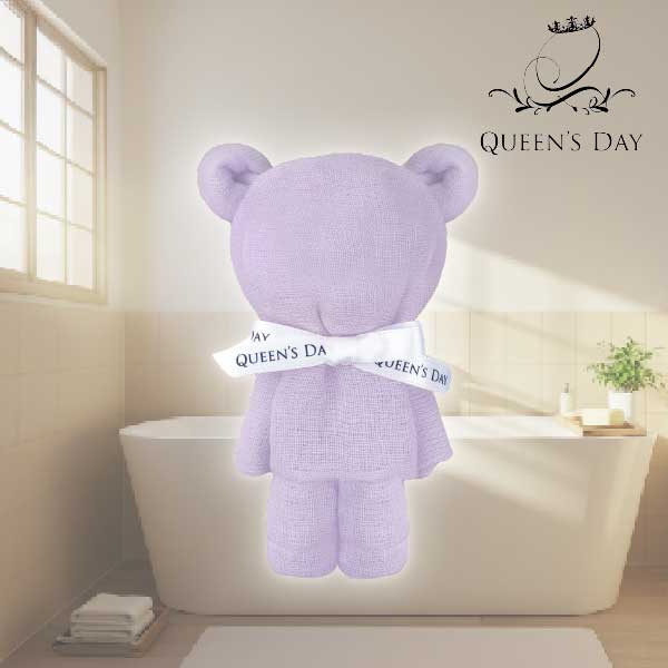 【QUEEN'S DAY】シャワータオル1枚ベア仕様（ラベンダーベア）
