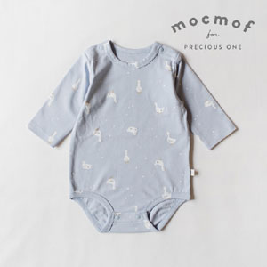 【mocmof モクモフ】アヒル柄ボディスーツ（サックス）