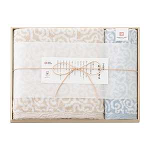 今治謹製 紋織タオル バス1P･ウォッシュタオル1P（ブルー）【出産内祝い用】
