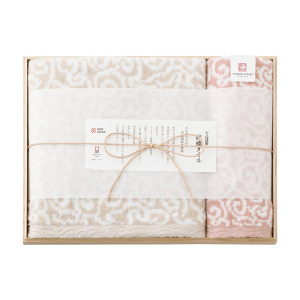 今治謹製 紋織タオル バス1P・ウォッシュタオル1P（ピンク）【出産内祝い用】