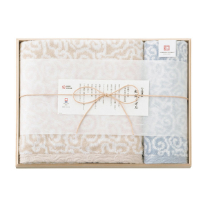 今治謹製 紋織タオル バス1P・ウォッシュタオル1P（ブルー）【出産内祝い用】