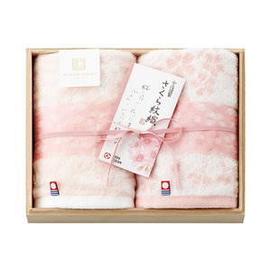 今治謹製 さくら紋織 木箱入り桜染めウォッシュタオル2P【出産内祝い】