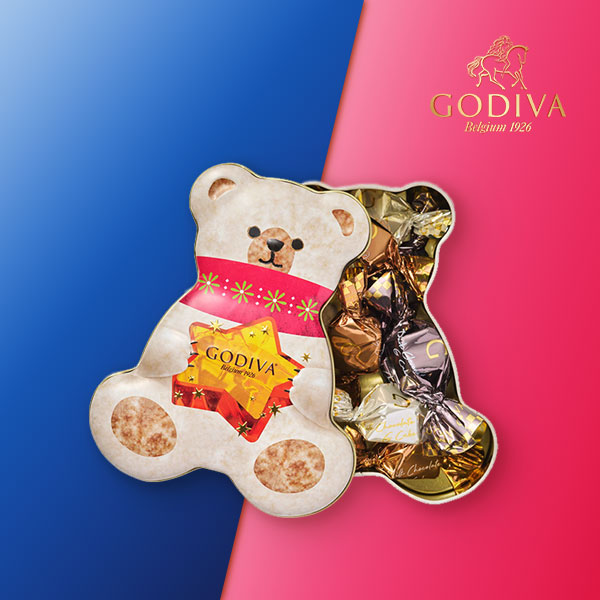 GODIVA 星降る森のクリスマスGキューブ ベア缶（8粒入）【出産内祝い用】